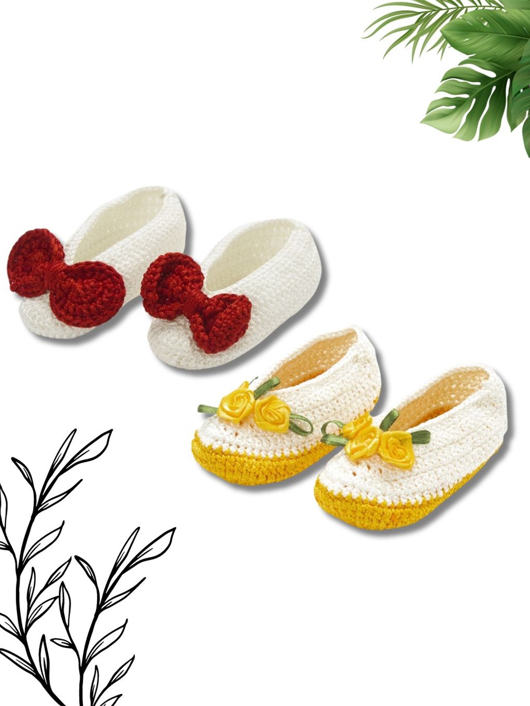 

FUNKRAFTS Girls Handmade Pack of 2 Crochet Acrylic Booties, White
