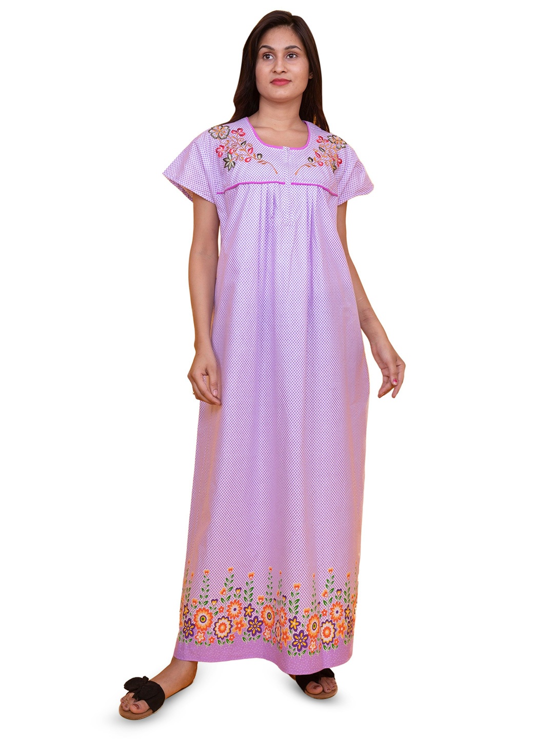 

MAYA PRINT Embroidered Maxi Nightdress, Purple