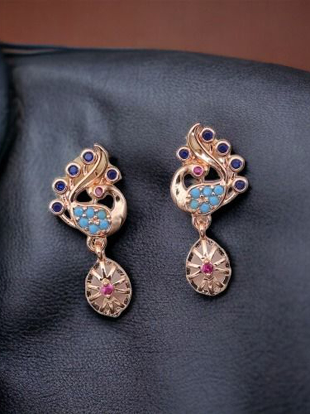 

The Pari Rose Gold-Plated American Diamond Studded Contemporary Drop Earrings