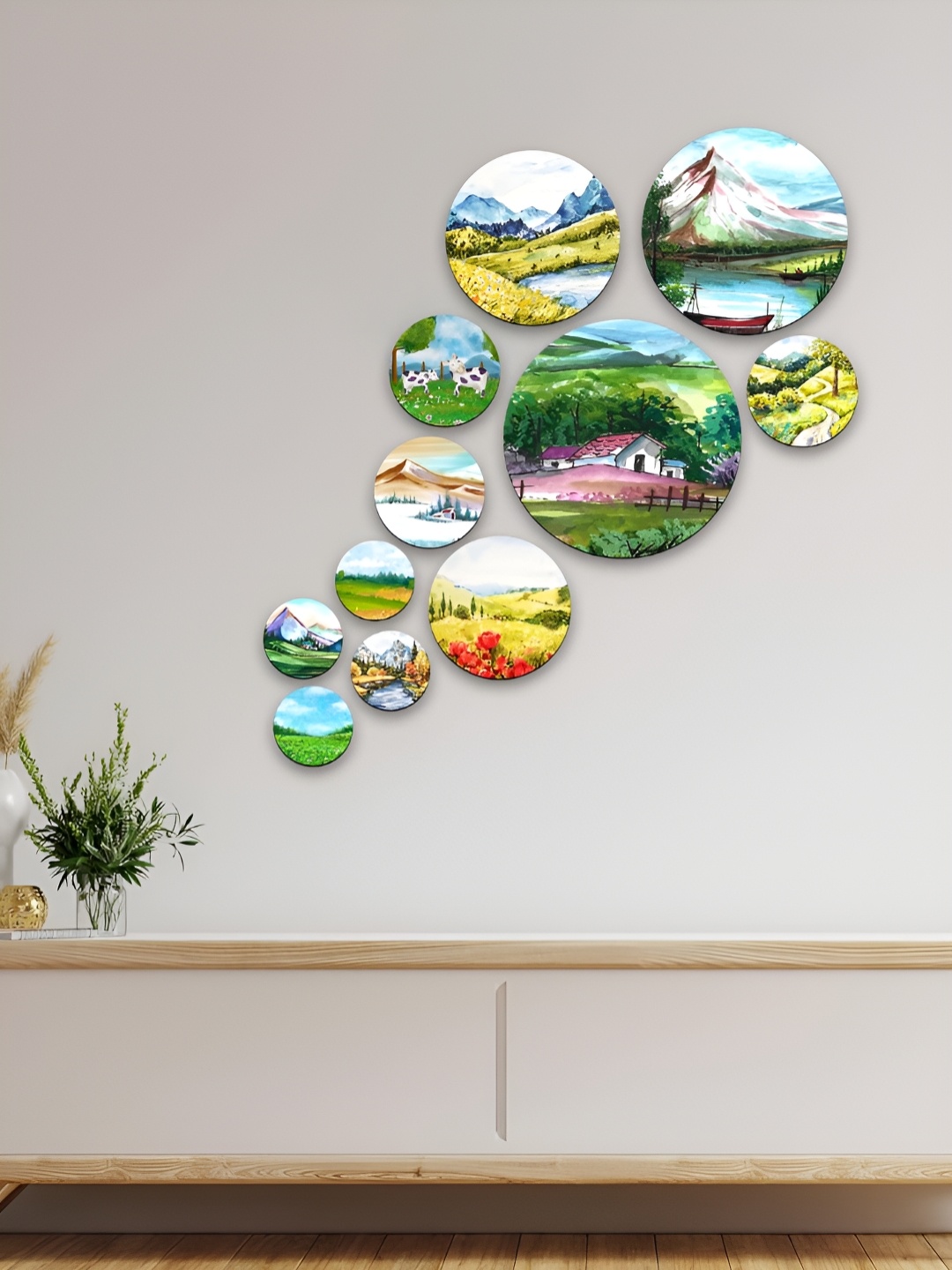 

CLAWCRAFTS Blue and White 11 Pieces Nature Inspired Wooden Wall Plates