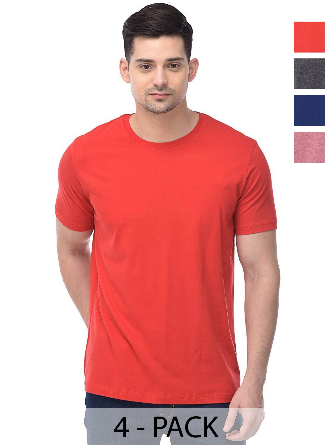 

COLOR CAPITAL Unisex Pack Of 4 Cotton T-Shirts, Red