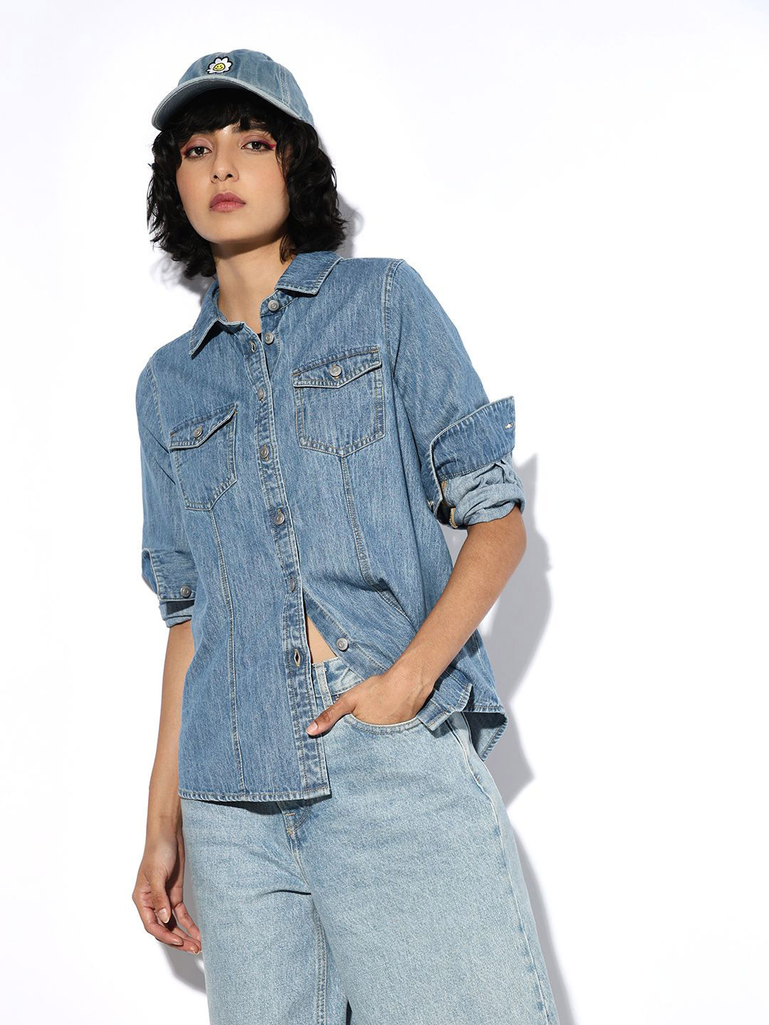 

ONLY Women Opaque Faded Casual Shirt, Blue