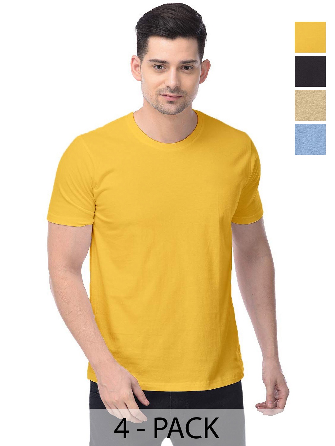 

COLOR CAPITAL Unisex Pack Of 4 Solid Round Neck Cotton T-shirts, Na