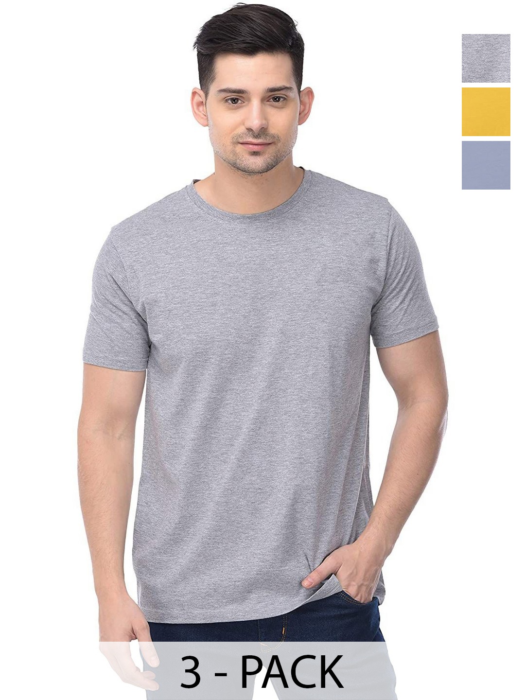 

COLOR CAPITAL Unisex Pack Of 3 Cotton T-Shirts, Grey