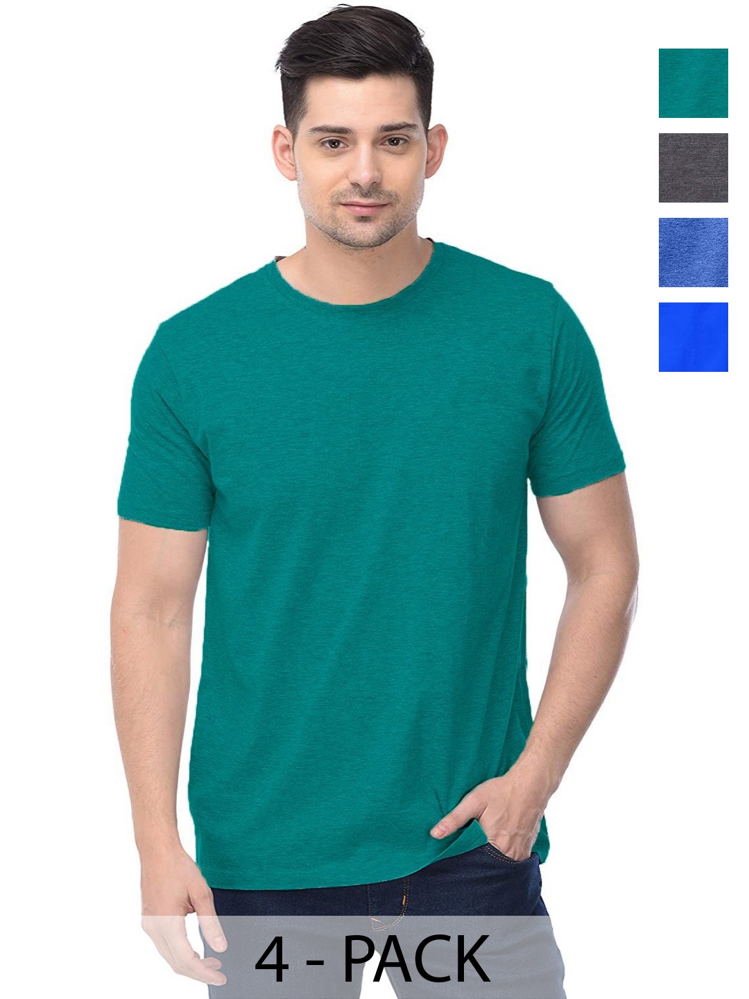 

COLOR CAPITAL Unisex Pack Of 4 Solid Round Neck Cotton T-shirts, Na