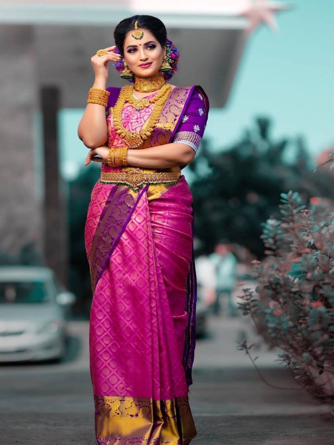 

Sanwariya Silk Woven Design Zari Kanjeevaram Saree, Pink