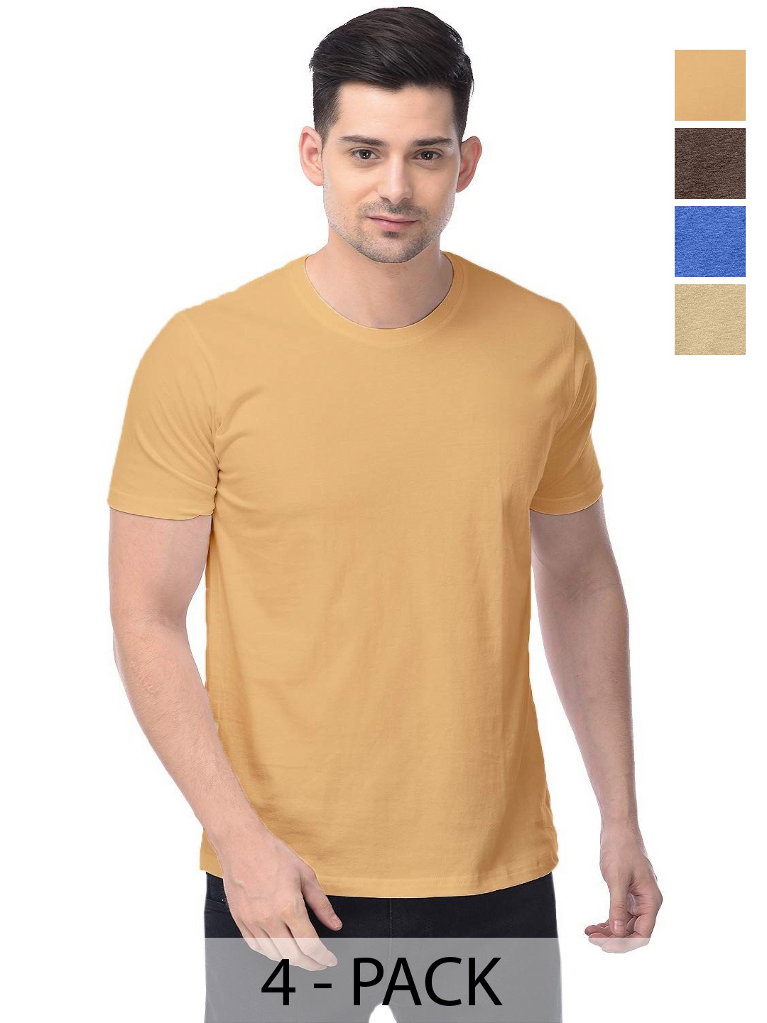 

COLOR CAPITAL Unisex Pack Of 4 Solid Round Neck Cotton T-shirts, Na