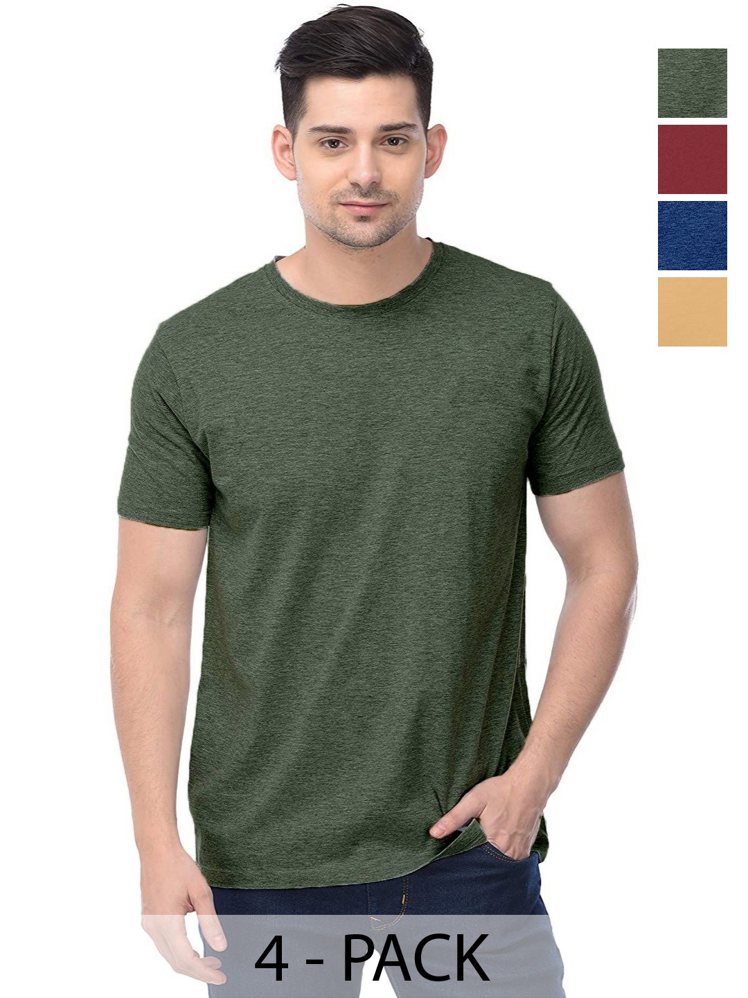 

COLOR CAPITAL Unisex Pack Of 4 Cotton T-Shirts, Green