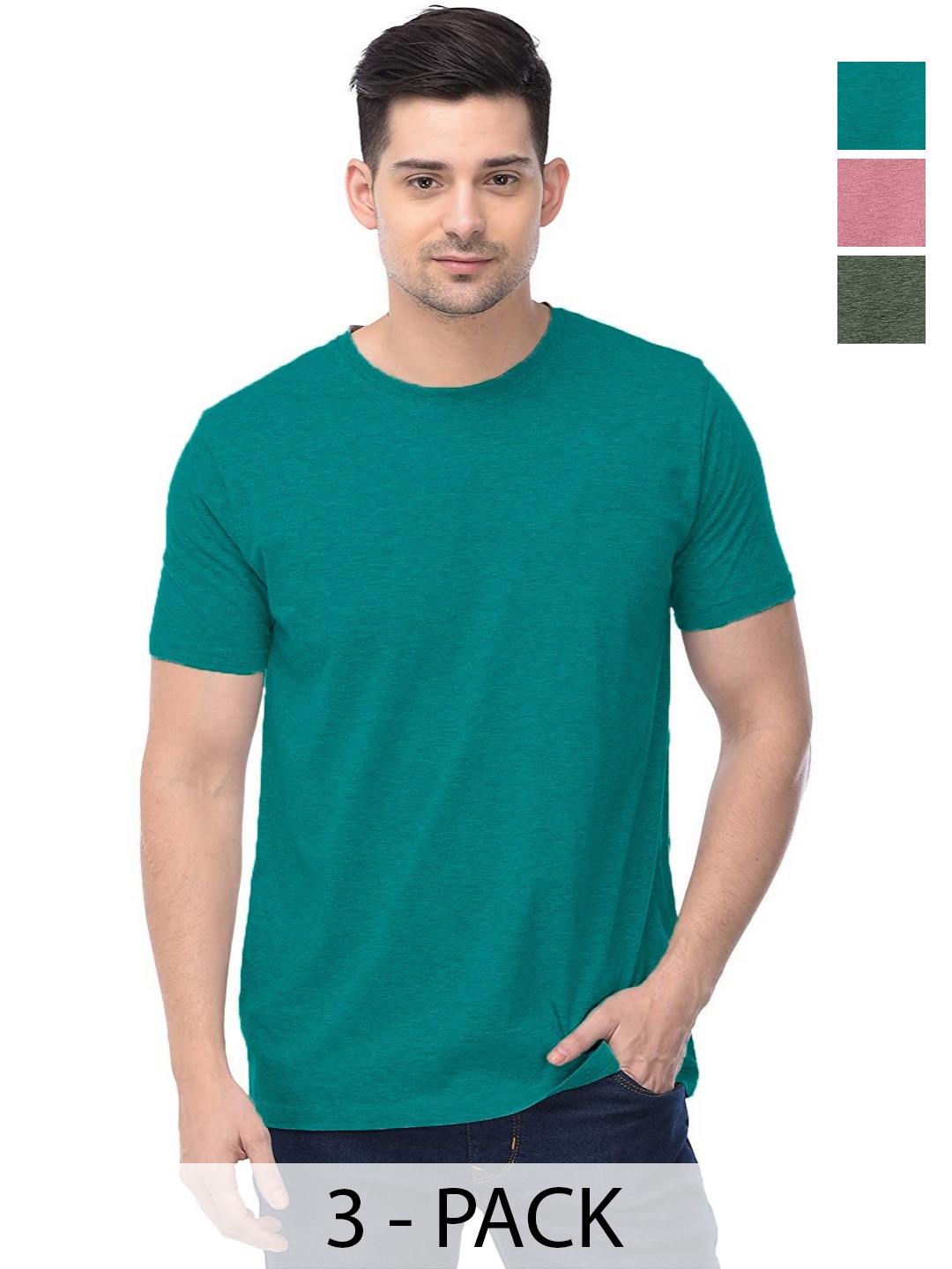 

COLOR CAPITAL Unisex Pack Of 3 Cotton T-Shirts, Teal