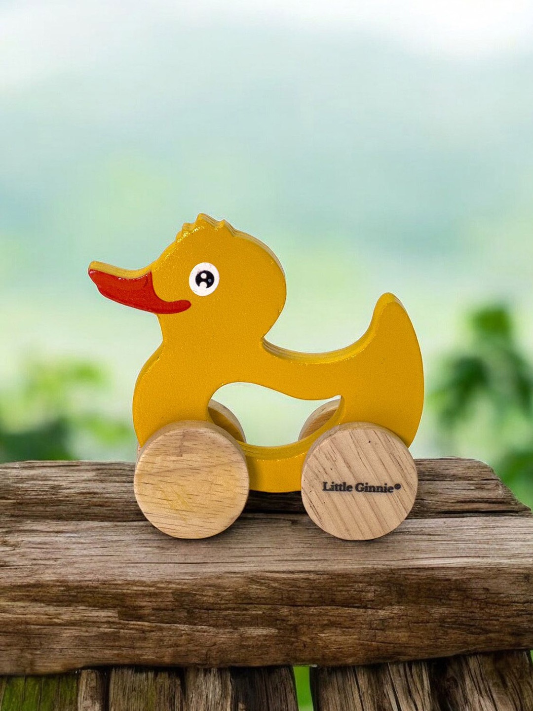 

LITTLE GINNIE Kids Wooden Wheels Push & Pull Animal Duck Toys, Orange