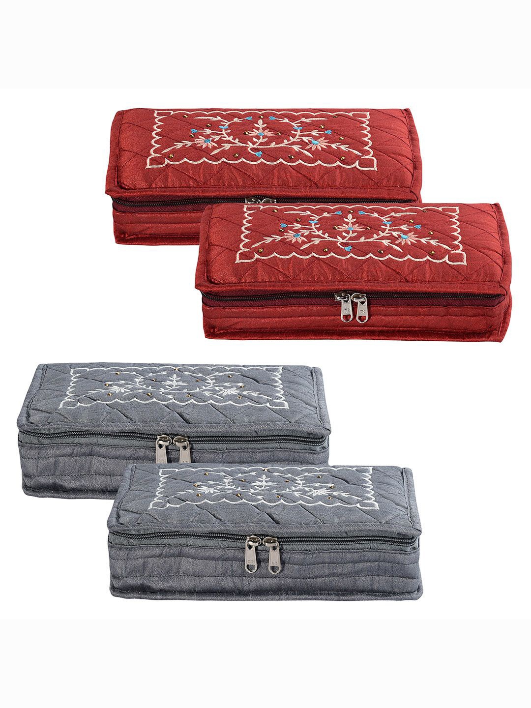 

Kuber Industries Grey & Maroon 4 Pieces Embroidery Jewellery Organiser
