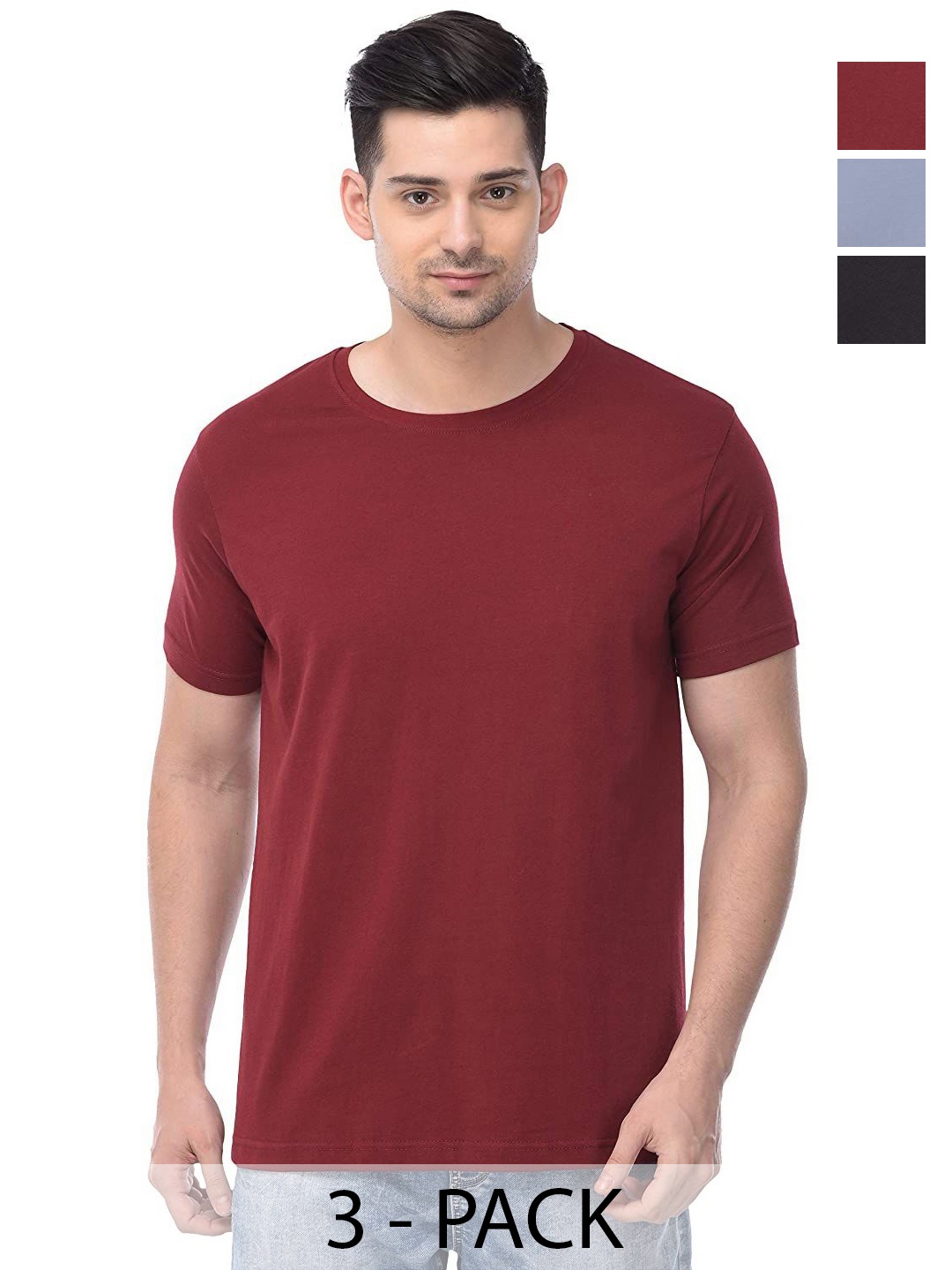 

COLOR CAPITAL Unisex Pack Of 3 Cotton T-Shirts, Maroon