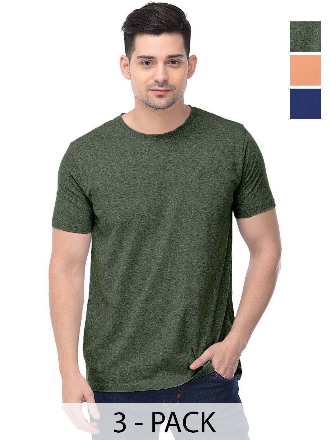 

COLOR CAPITAL Unisex Pack Of 3 Cotton T-Shirts, Olive