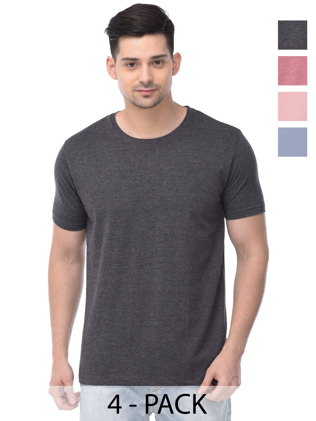 

COLOR CAPITAL Unisex Pack Of 4 Solid Round Neck Cotton T-shirts, Grey