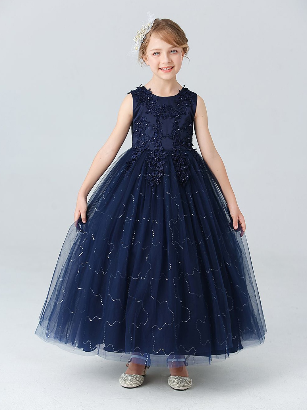 

JC SPARKLE Floral Girls Maxi Dress, Navy blue