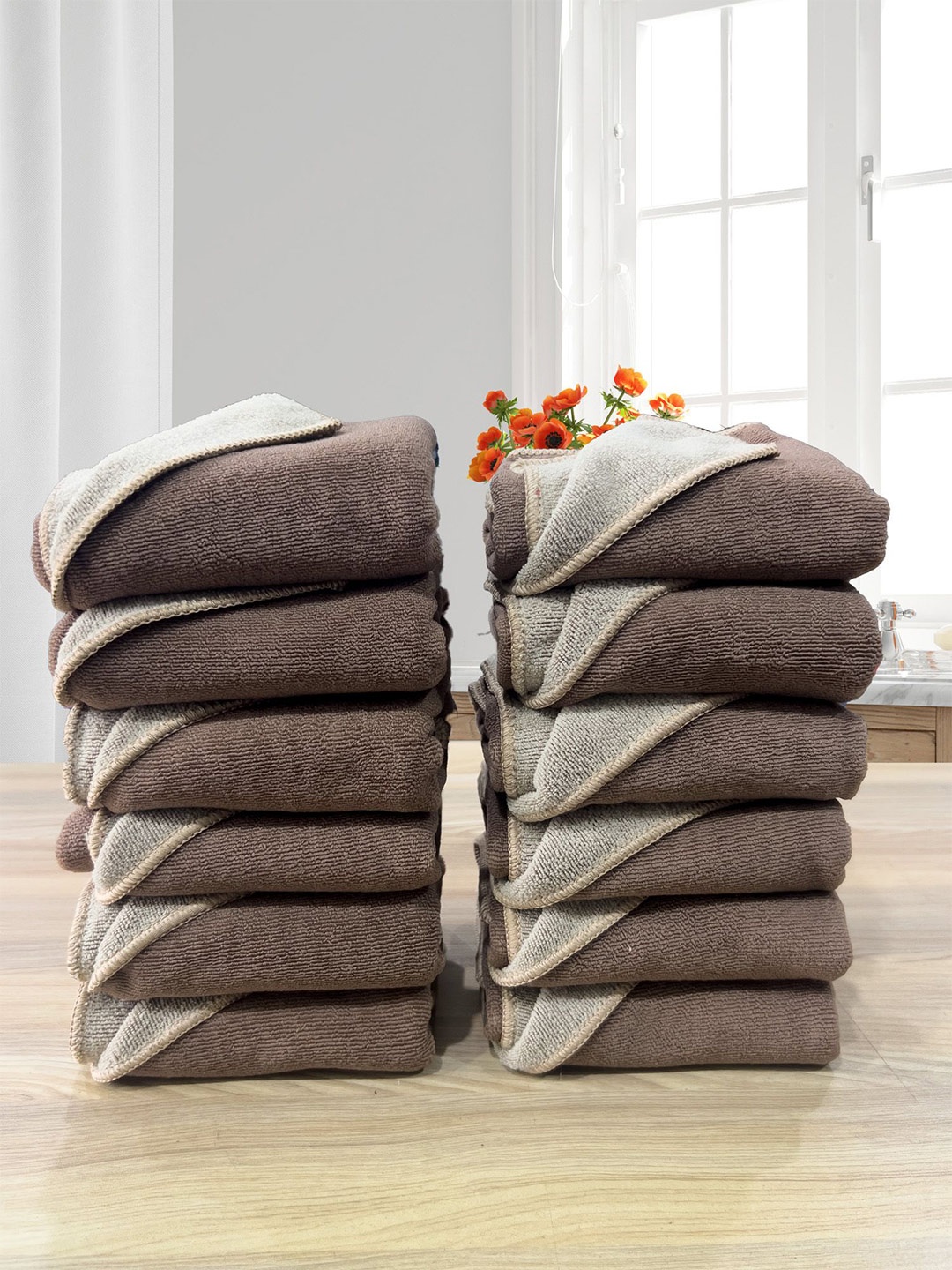 

LABHAM Euphoria Brown & Beige 12 Pieces 450 GSM Reversible Hand Towels