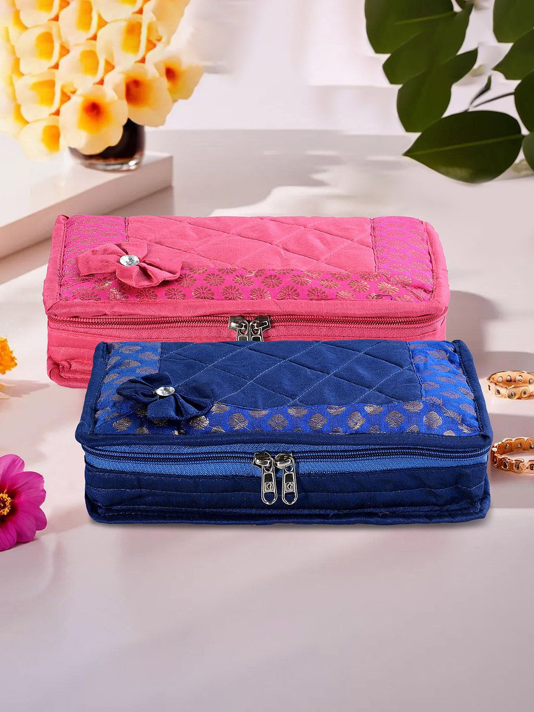 

Kuber Industries Blue & Pink 2 Pieces Regular Jewellery Organiser