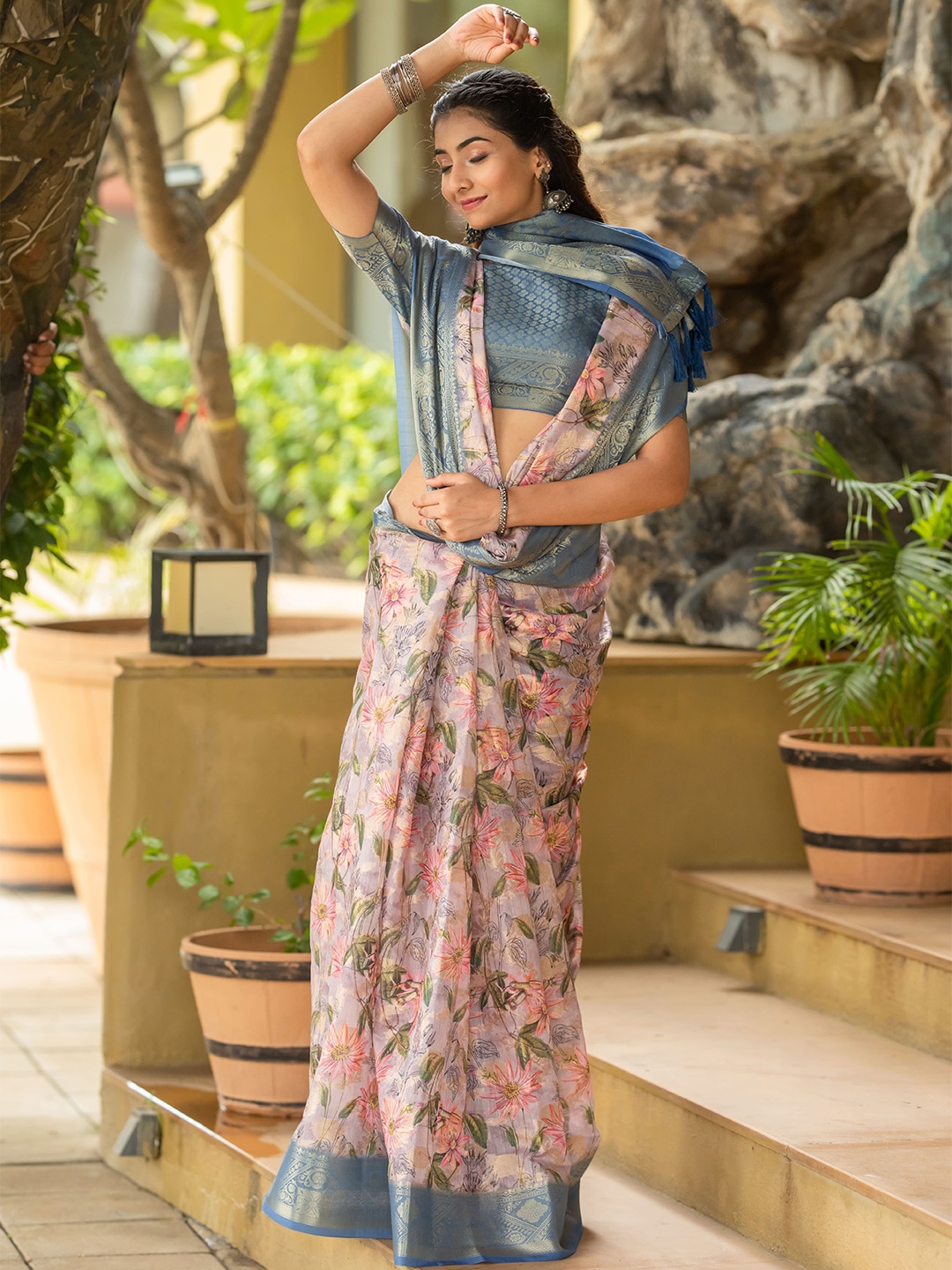 

NIRMAL CREATION Floral Zari Mysore Silk Saree, Pink