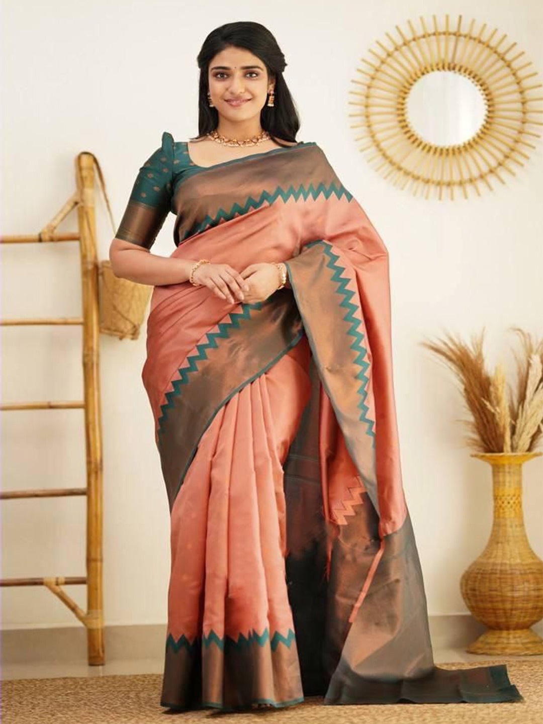 

SANJANA SILK Zari woven design Kanjeevaram Saree, Pink