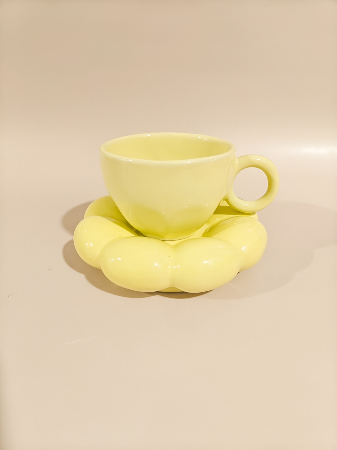 

One Posh Home Neon Yellow 2 Pieces Glossy Stoneware Ceramic Cup and Saucer 220ML