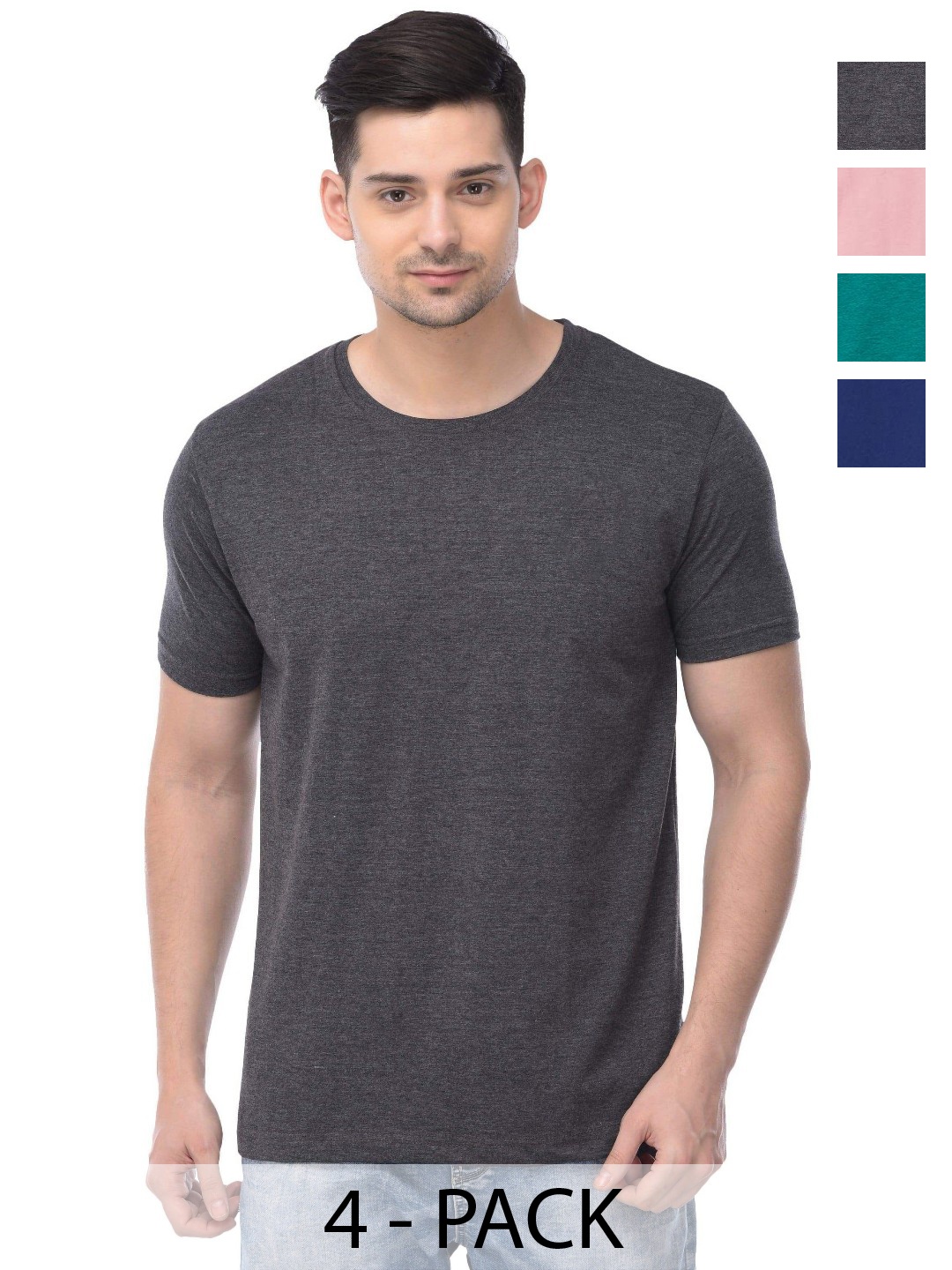 

COLOR CAPITAL Unisex Pack Of 4 Solid Round Neck Cotton T-shirts, Grey