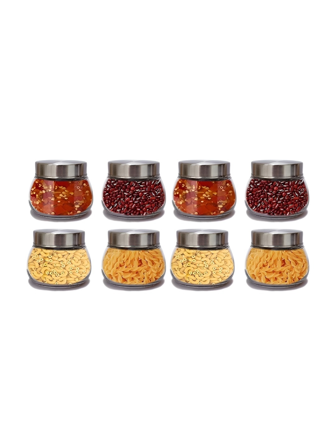 

CROCO JAR SilverToned 8 Pieces Oval Transparent Storage Glass Jars 300 ml each