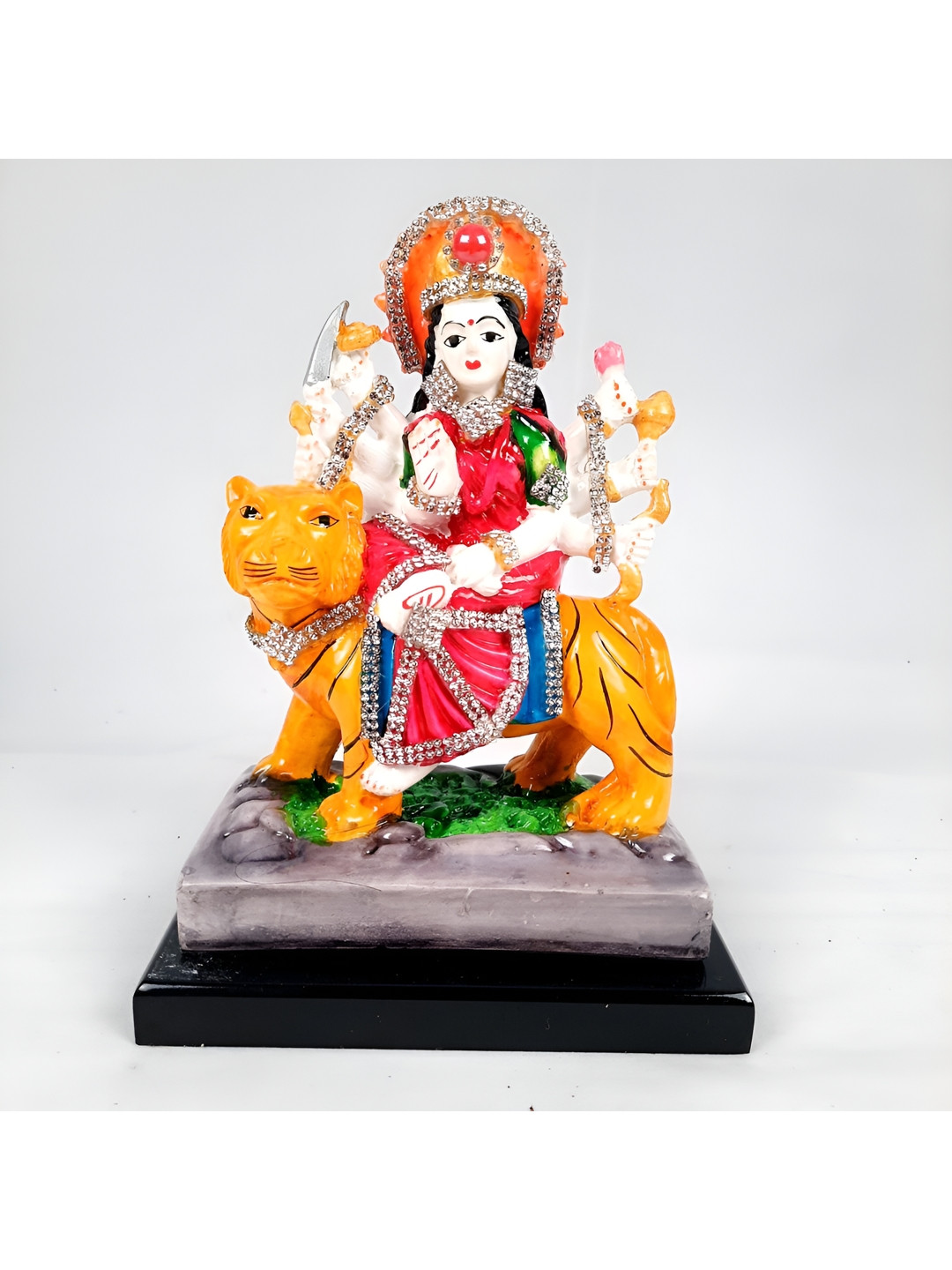 

apka mart White and Red Maa Durga Sitting on Lion Statue Showpiece