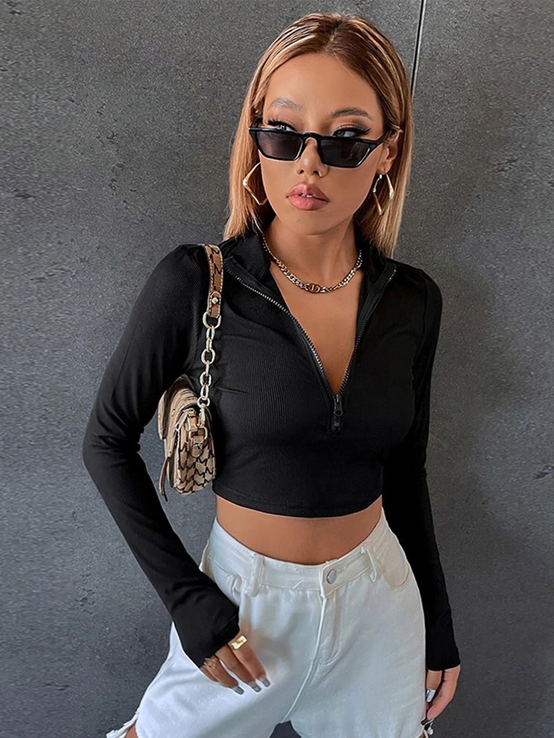 

StyleCast Women Solid High Neck Top, Black