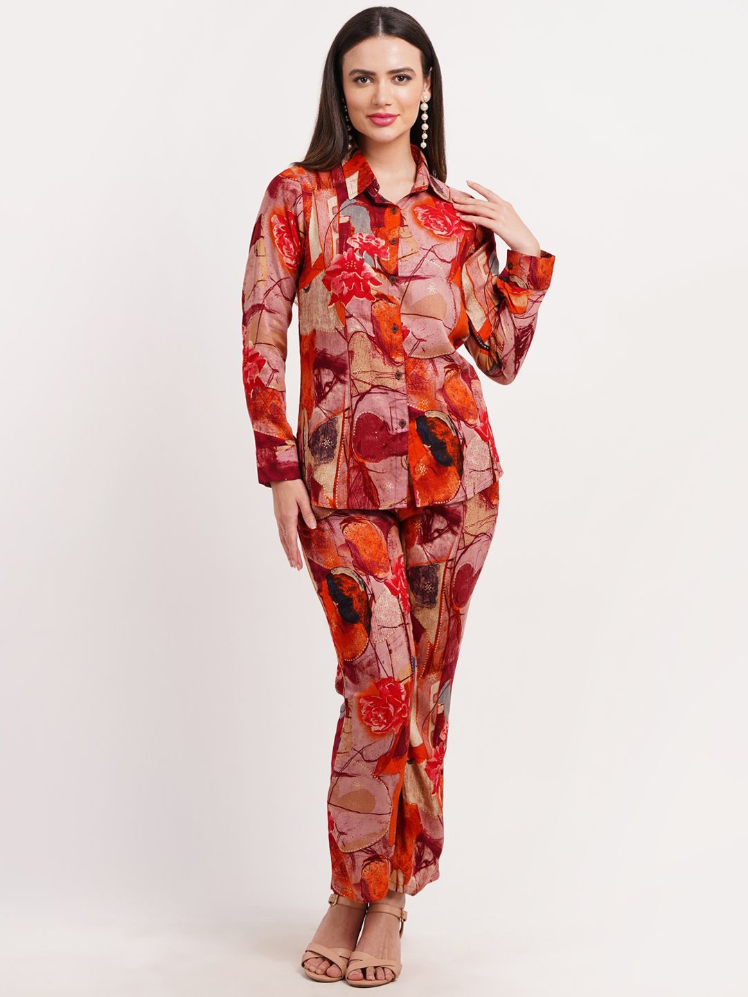 

FIMS Abstract Printed Shirt With Trouser, Orange