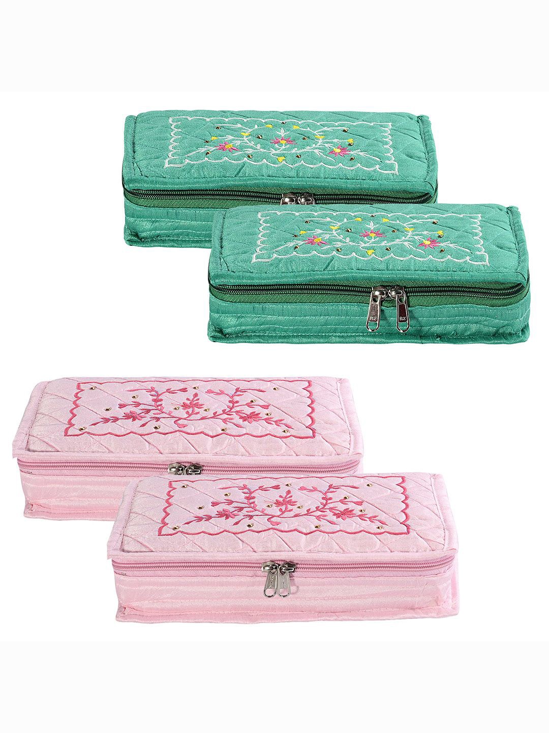 

Kuber Industries Green & Light Pink 4 Pieces Jewellery Organisers