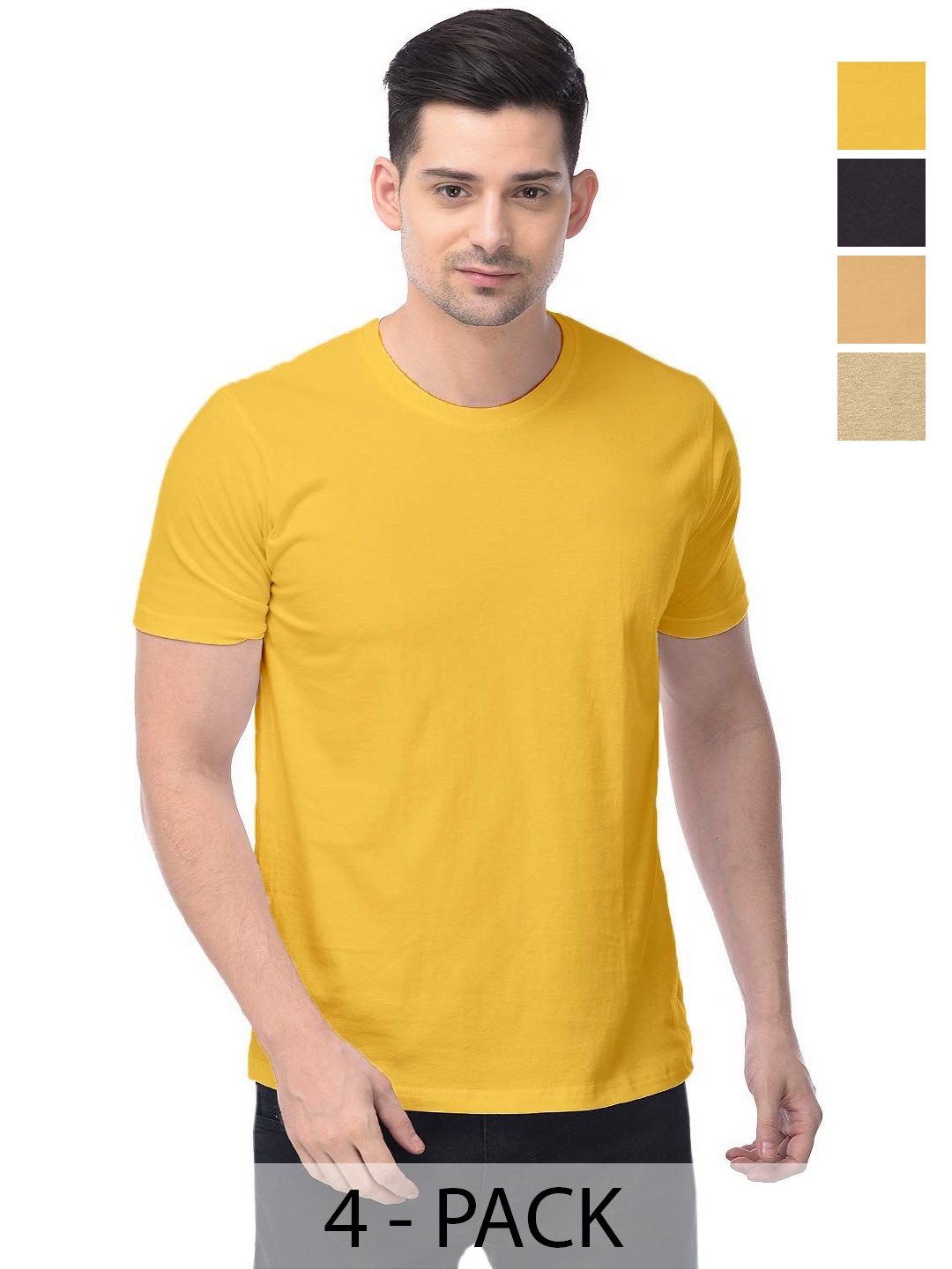 

COLOR CAPITAL Unisex Pack Of 4 Cotton T-Shirts, Yellow