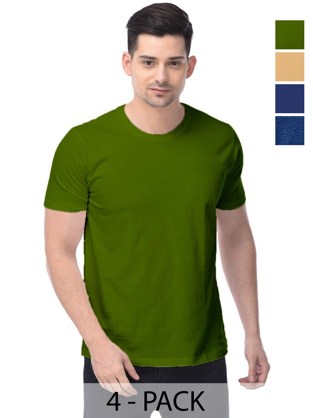 

COLOR CAPITAL Unisex Pack Of 4 Solid Round Neck Cotton T-shirts, Green