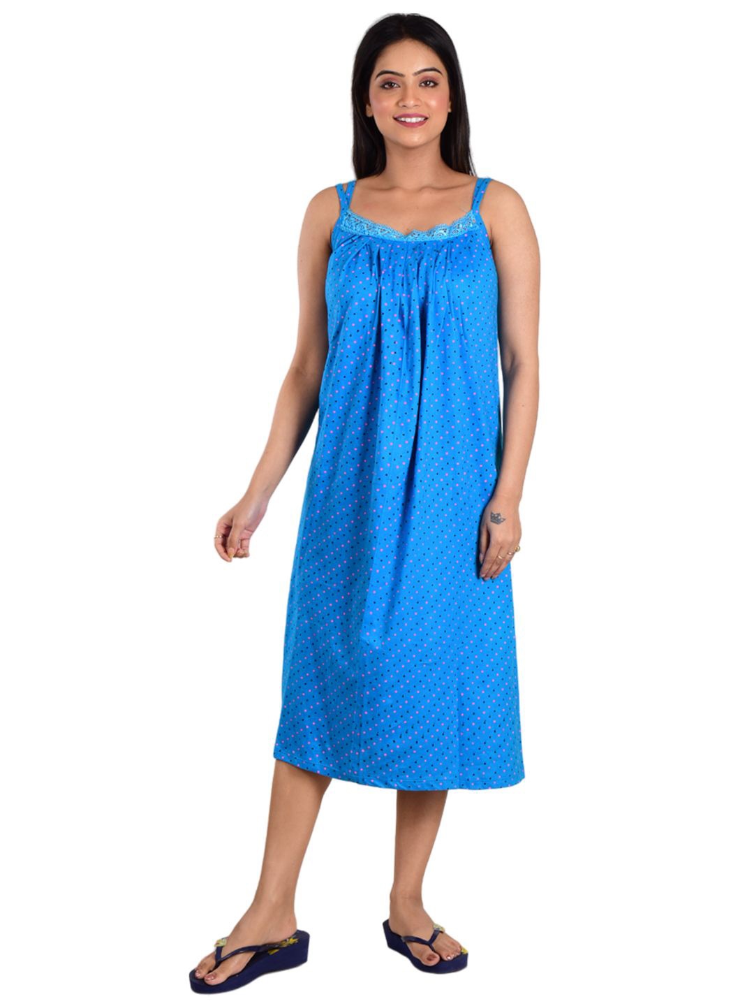 

DUI KONNA Printed Sleeveless Nightdress, Blue