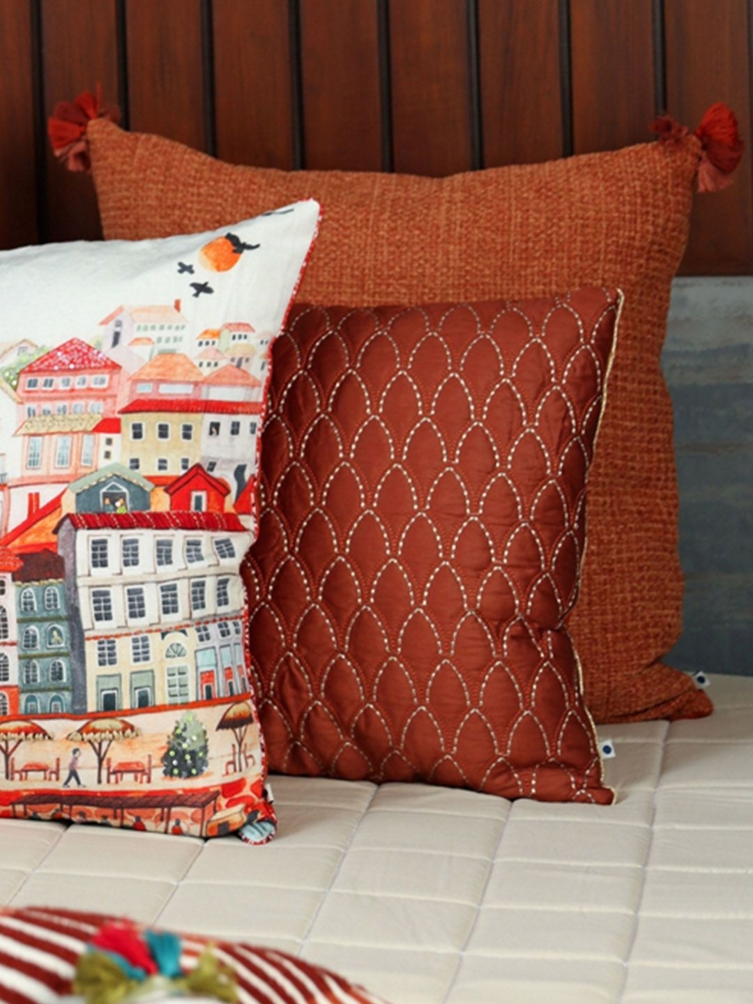 

ONSETHOMES raunak Rust Self Design Square Cushion Cover