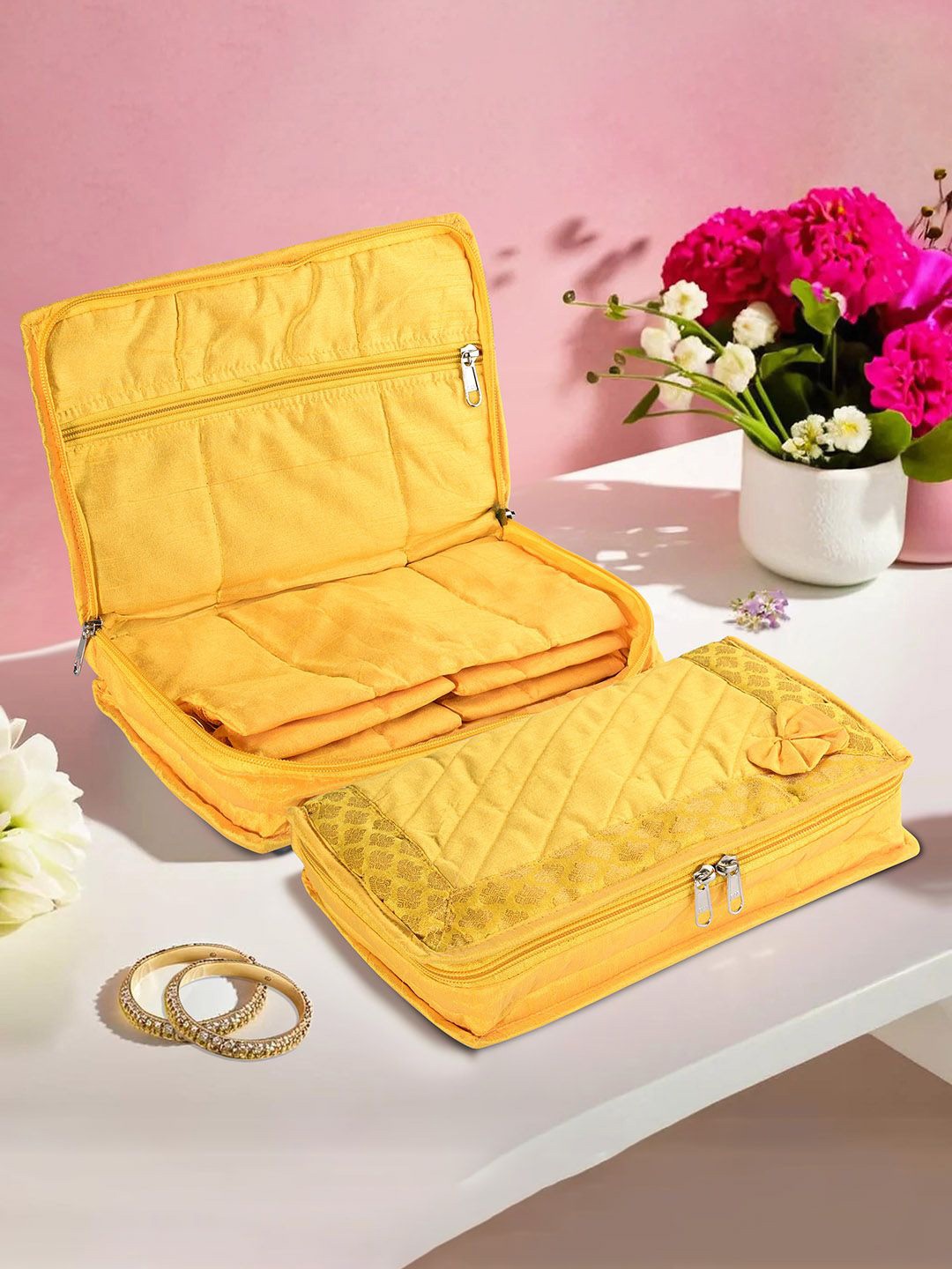 

Kuber Industries Yellow 2 Pieces Self Design 7 Compartments Jewellery Organiser