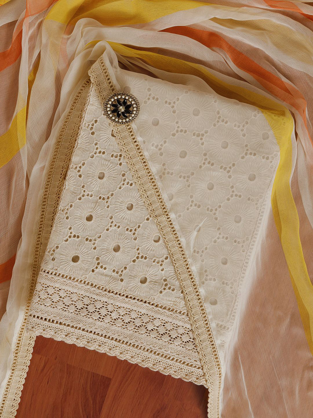 

Ahalyaa Self Design Pure Cotton Semi-Stitched Dress Material, Off white