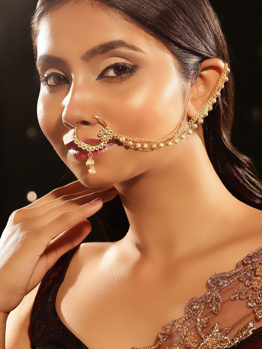 

Priyaasi Gold Plated Kundan Ring Nosepin