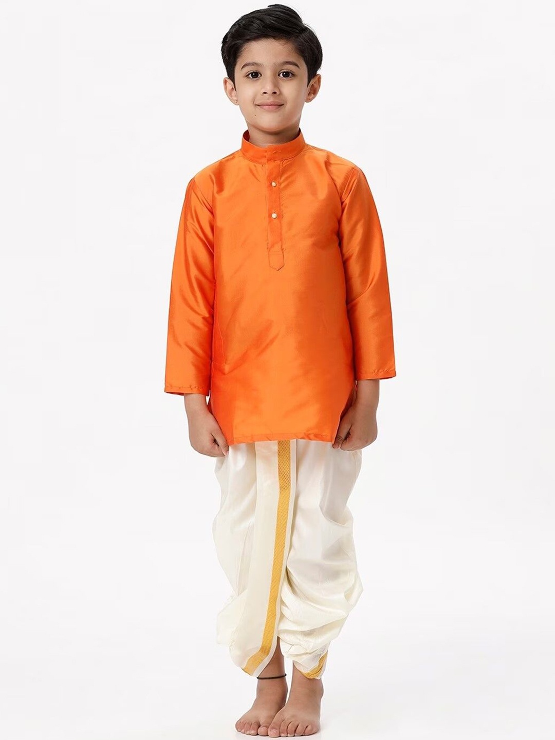 

Ramraj Boys Kurta With Panchakacham, Orange