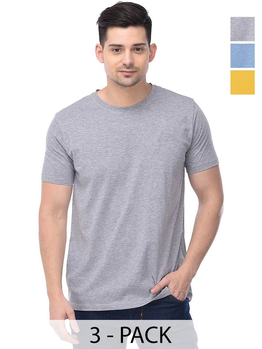

COLOR CAPITAL Unisex Pack Of 3 Cotton T-Shirts, Grey