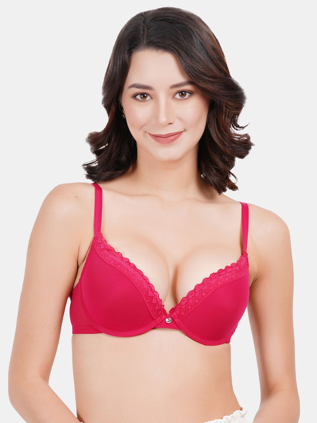 

Amour Secret Bra Full Coverage Nylon Underwired Heavily Padded, Red