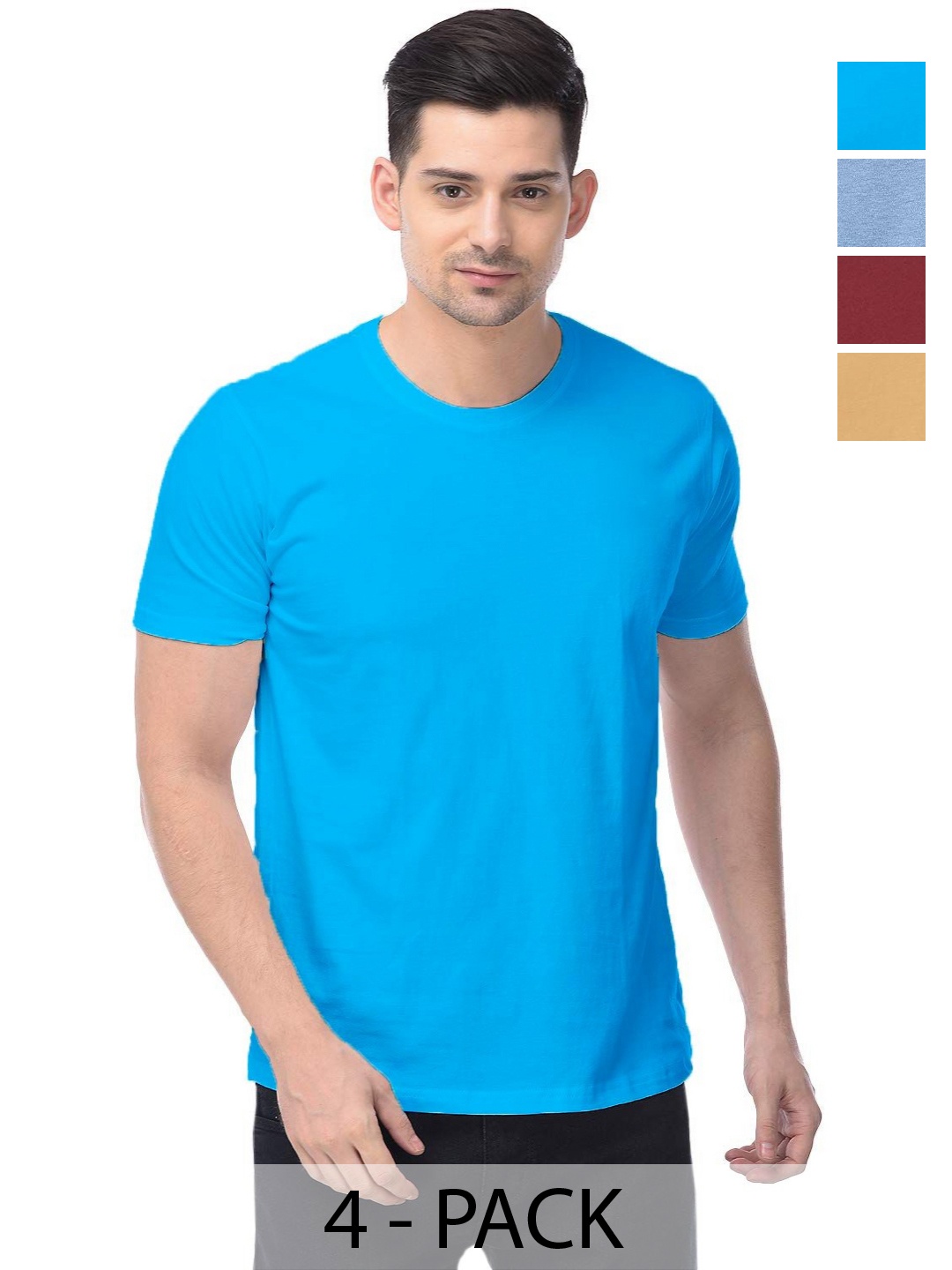 

COLOR CAPITAL Unisex Pack Of 4 Solid Round Neck Cotton T-shirts, Na