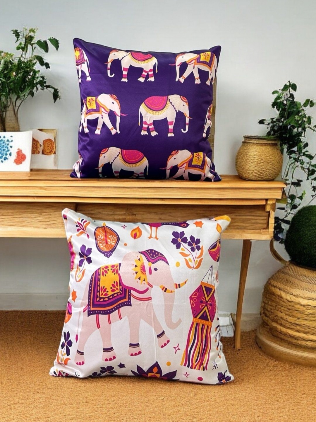 

PLAYFUL STITCHES 2 Pcs Blue & White Printed Floor Cushion covers