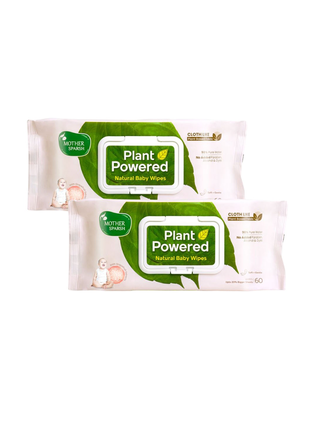 

Mother Sparsh Set Of 2 Plant Powered Natural Baby Wipes -60 Pcs Each, Transparent