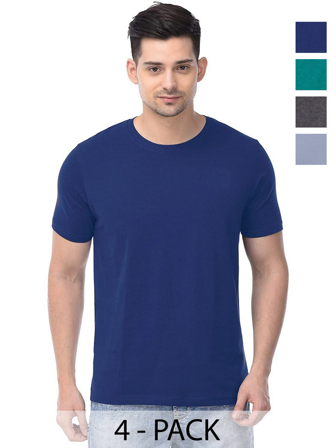 

COLOR CAPITAL Unisex Pack Of 4 Solid Round Neck Cotton T-shirts, Green