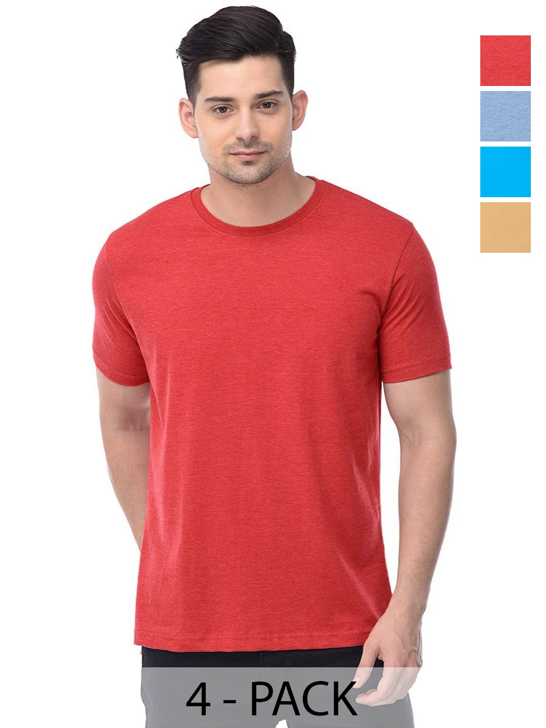 

COLOR CAPITAL Unisex Pack Of 4 Solid Round Neck Cotton T-shirts, Na