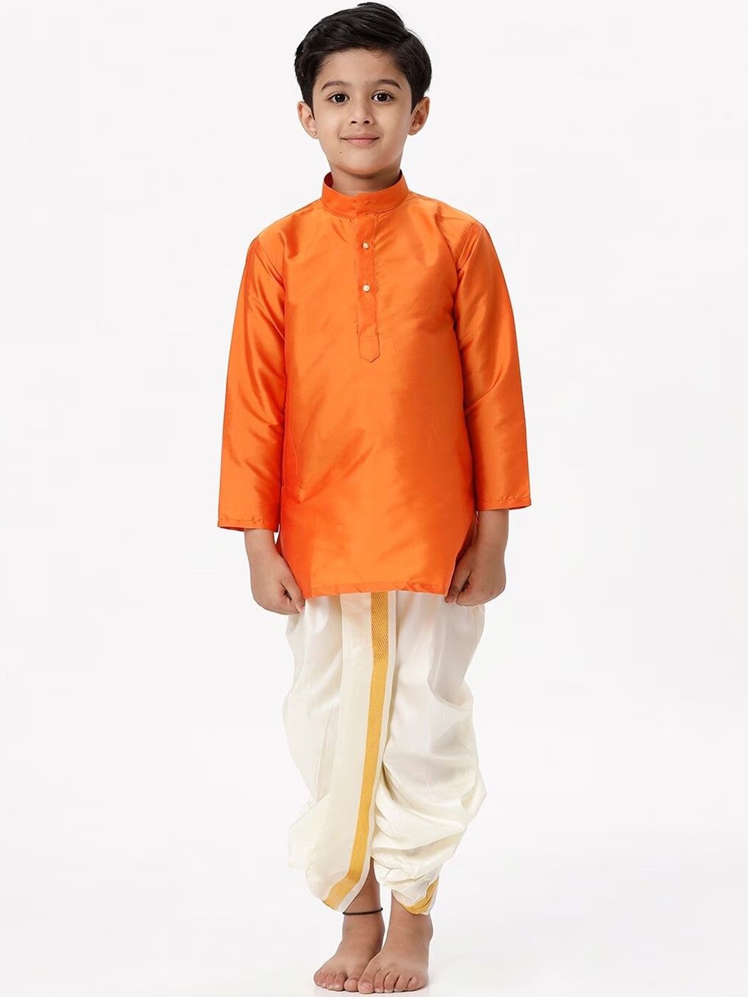 

Ramraj Boys Kurta With Panchakacham, Orange