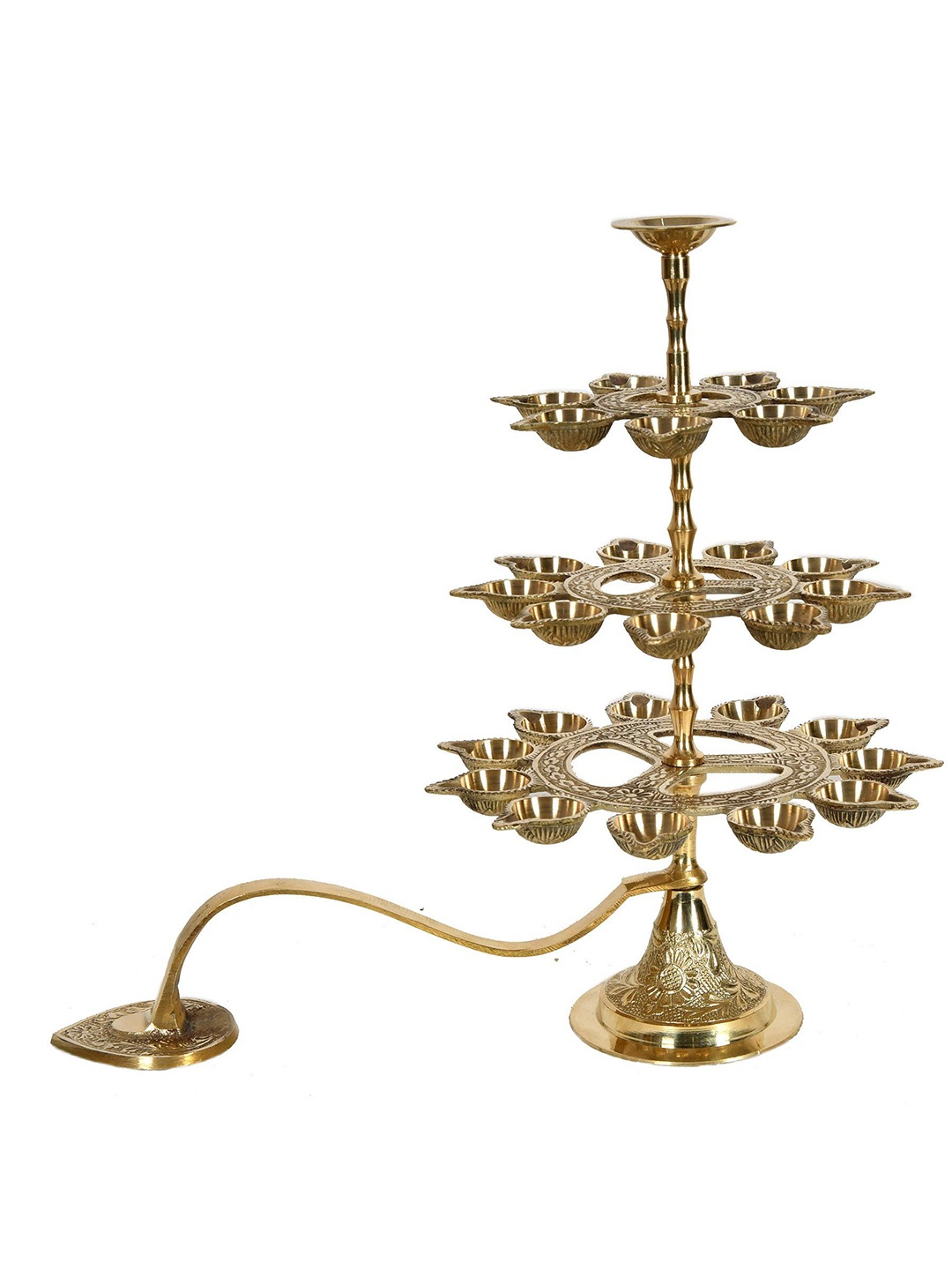 

Exotic India 12" Brass Handheld Aarati-Lamp, Gold