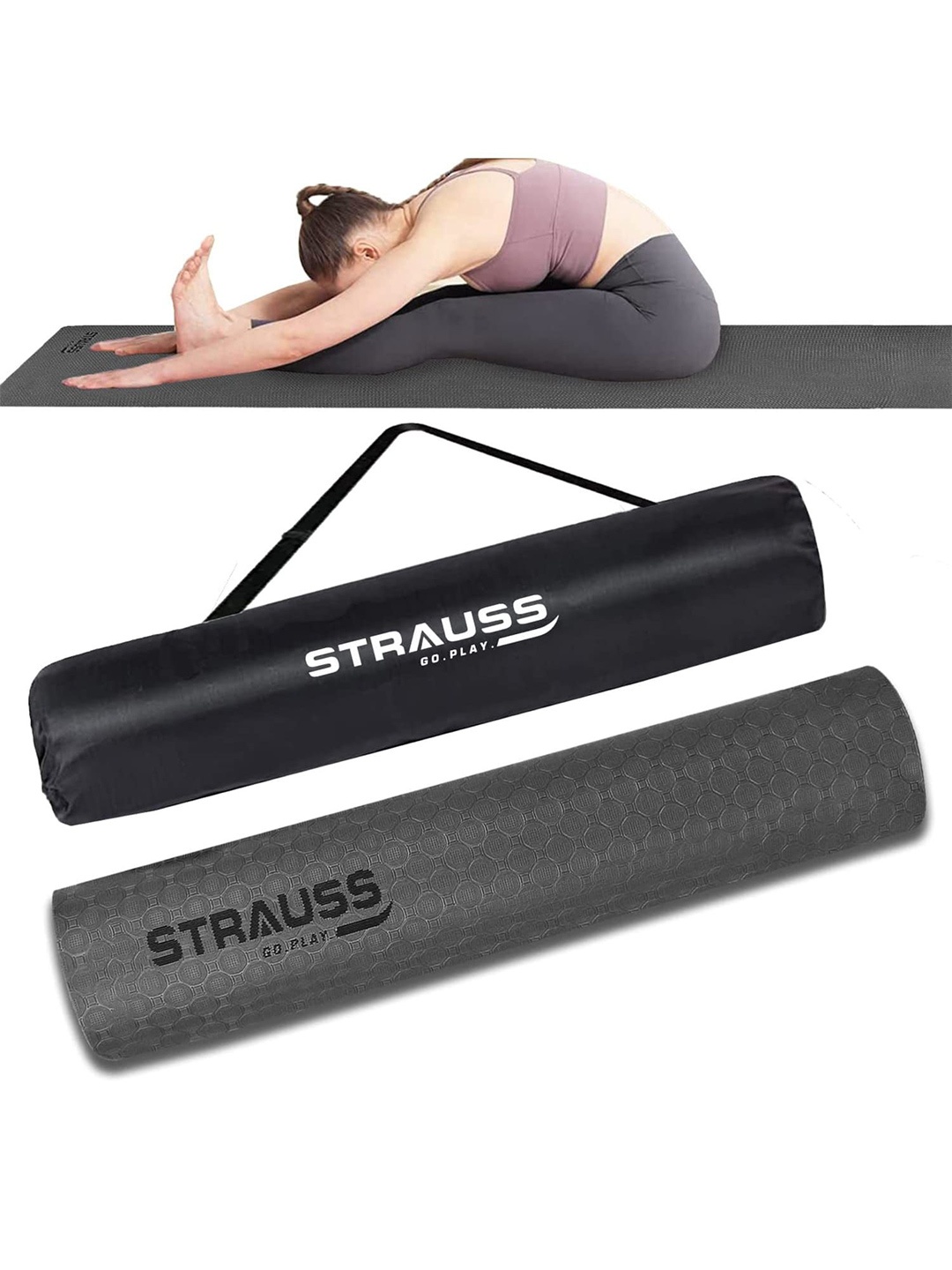 

STRAUSS Black Rectangular Anti-Skid Yoga Mat With Carry Bag