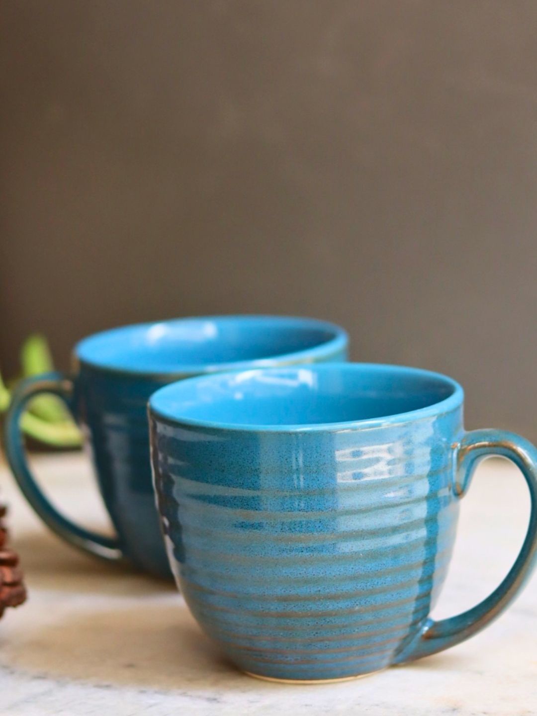 

WEAVING HOMES Blue & Green 2 Pieces Textured Ceramic Matte Mugs