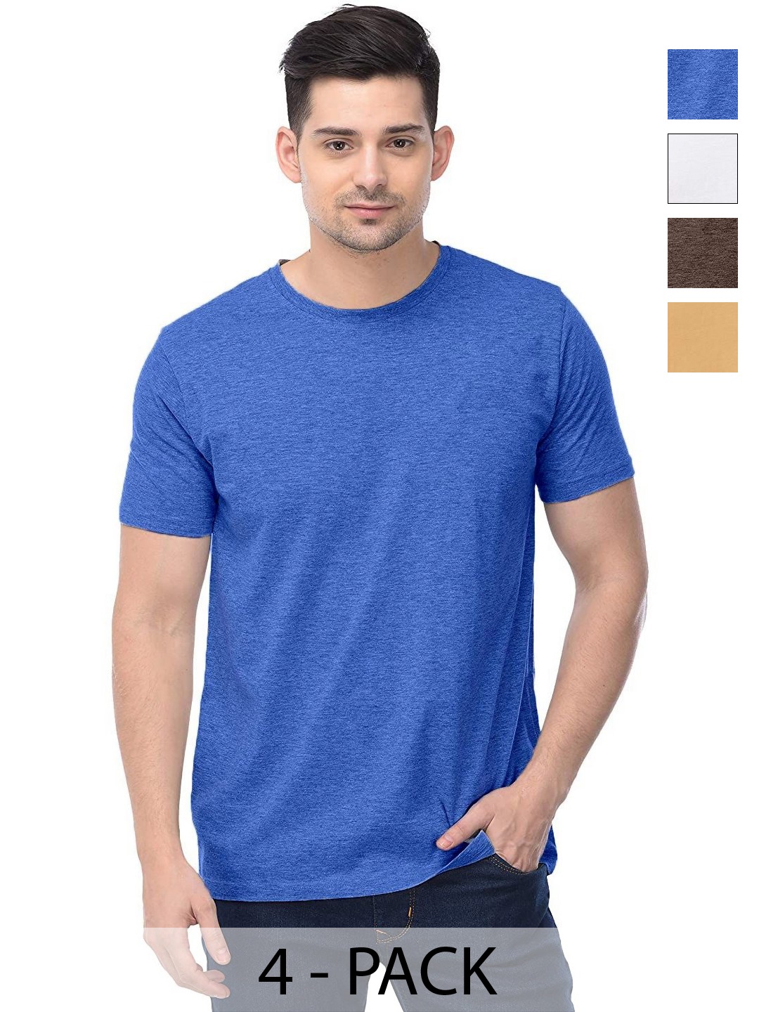 

COLOR CAPITAL Unisex Pack Of 4 Solid Round Neck Cotton T-shirts, Yellow